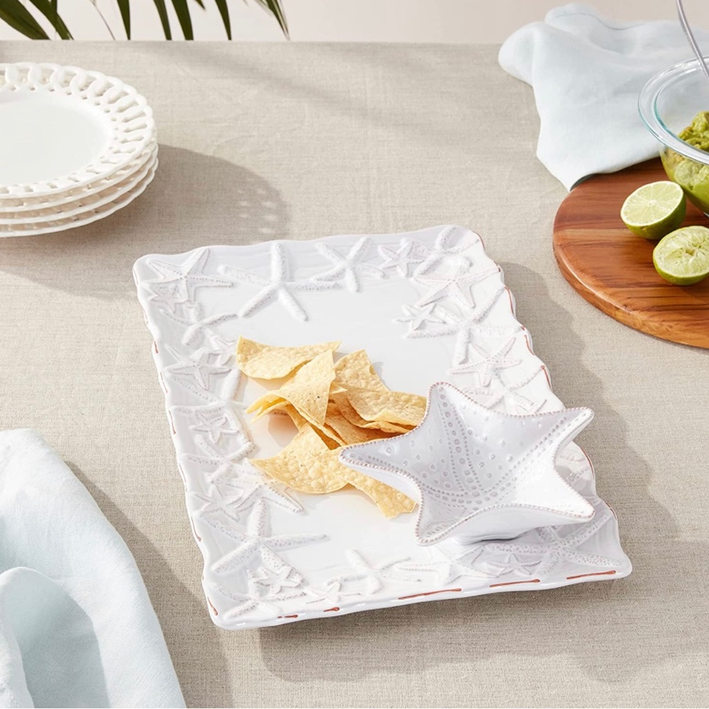 Mud Pie Chip and Dip Starfish Platter, White, Medium